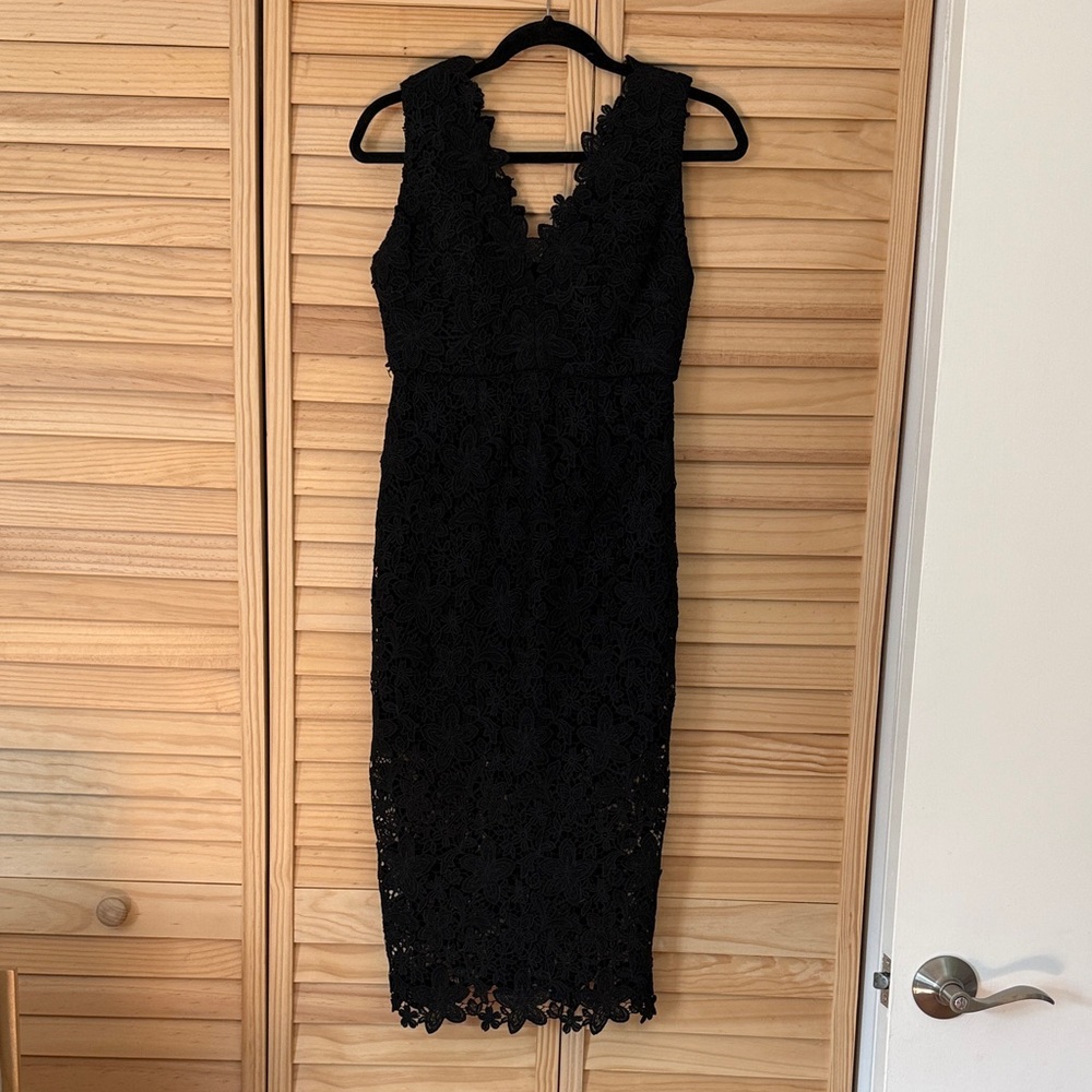 Jill Stuart Black Floral Lace V-Neck Midi Dress